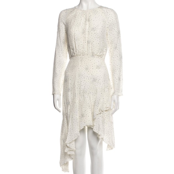 NWT Maje Retro Galaxy of Stars Print Asymmetrical Ruffle Midi Dress 36 S Ivory - Picture 1 of 6